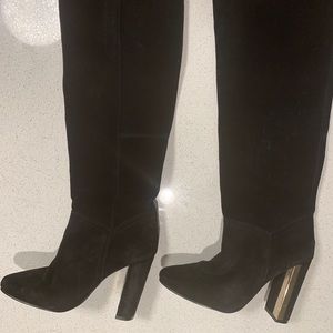 TOPSHOP Tall Black Suede Block Heel Boots
